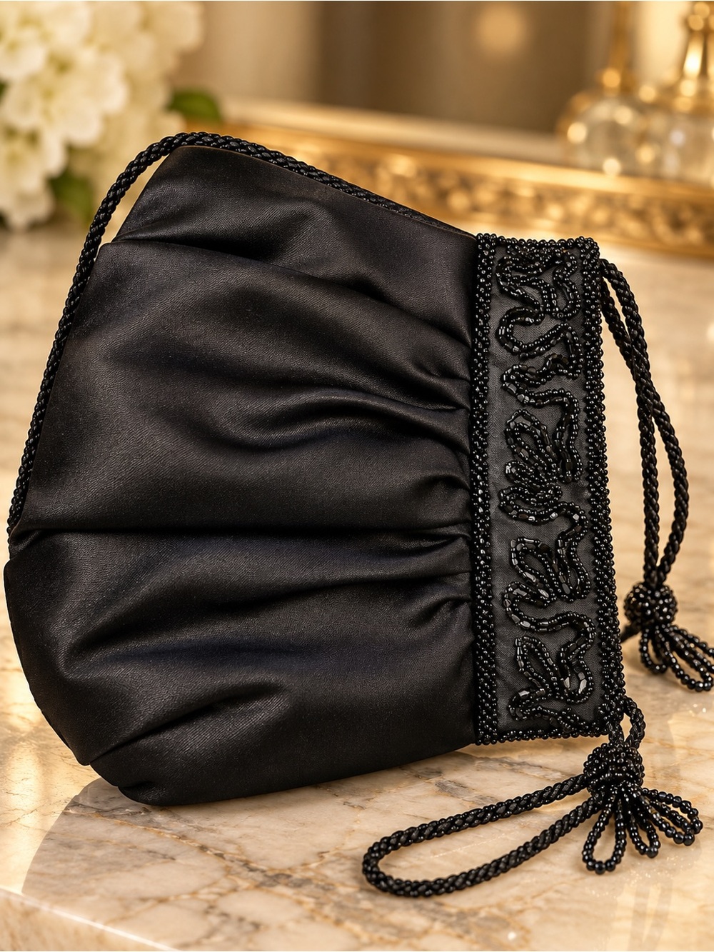 Carla Marchi Satin Beaded Evening Clutch Bag